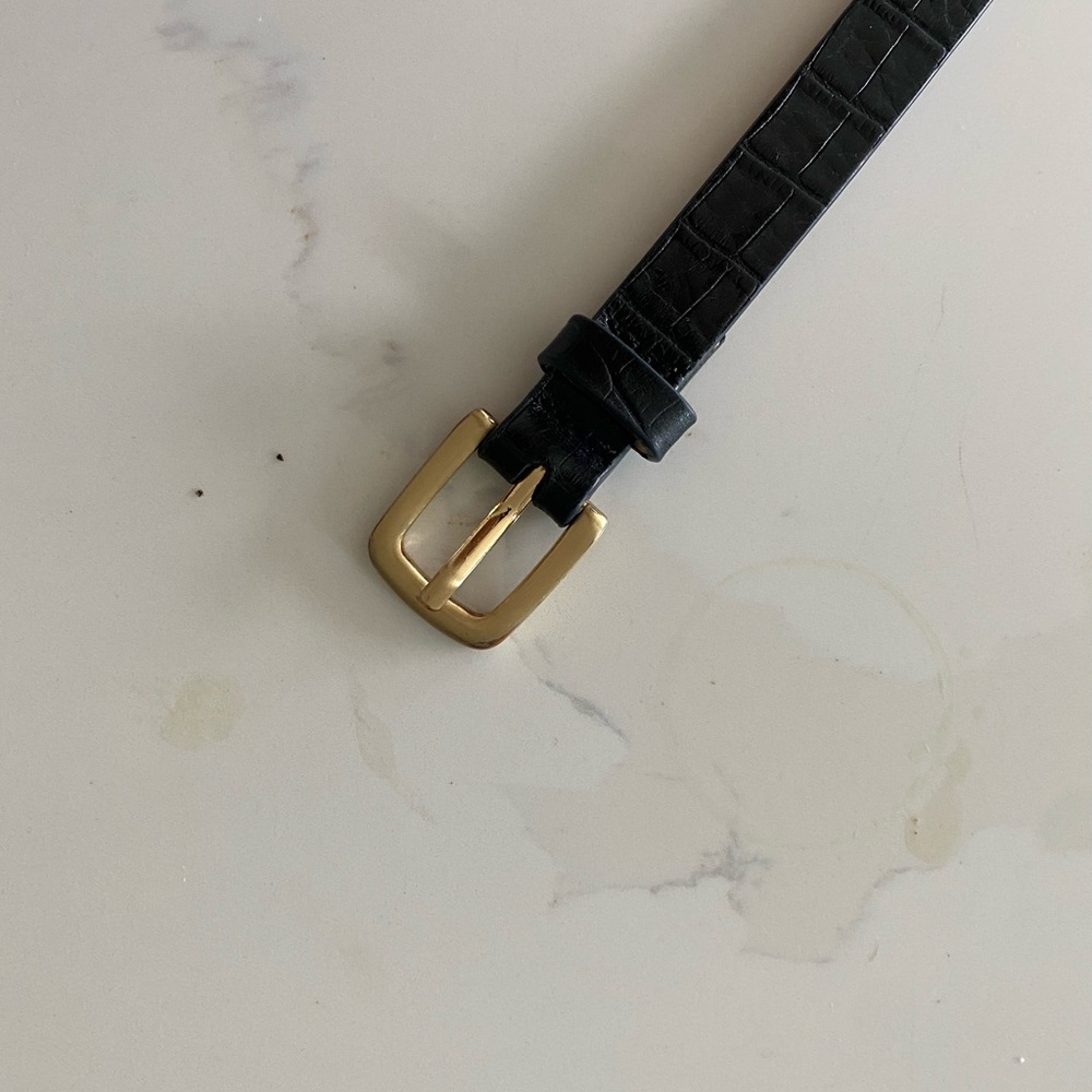 Anine Bing Black Croc-Embossed Belt with Gold Buckle